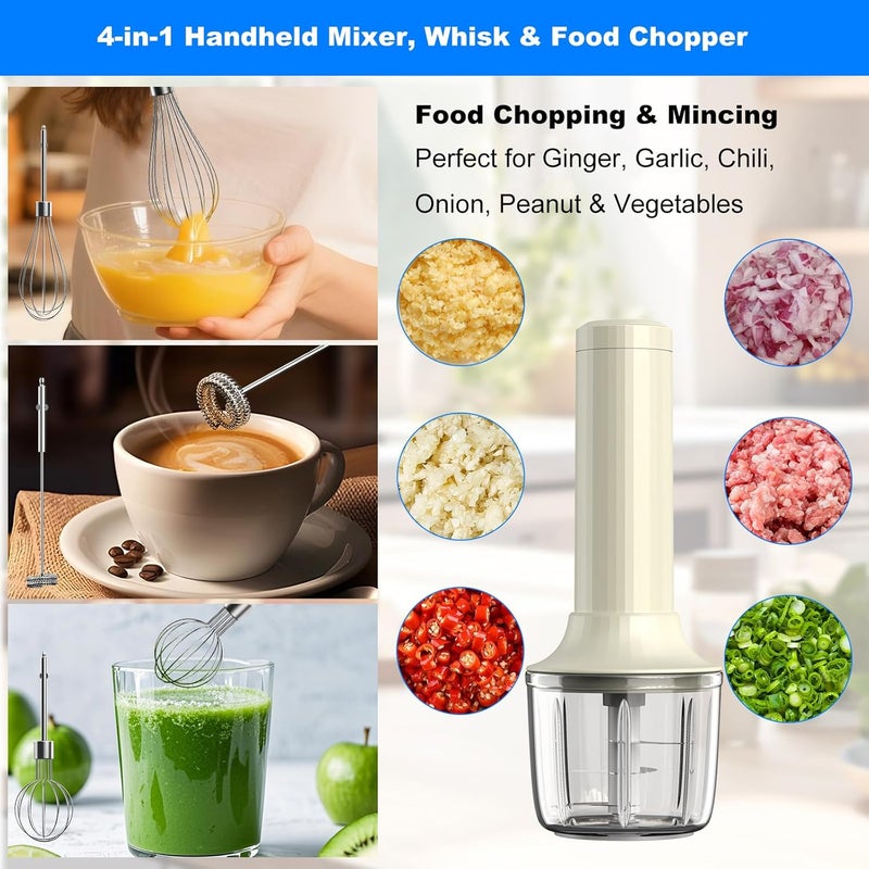 PowCube Cordless Hand Mixer MixgoII, Handheld Mixer Electric Whisk & Milk Frother, Hand Held Mini Mixers, Rechargeable Hand Mixer and Whisker, Food Processor for Cooking, Food Chopper, 4-Speed, 10Oz - Image 2
